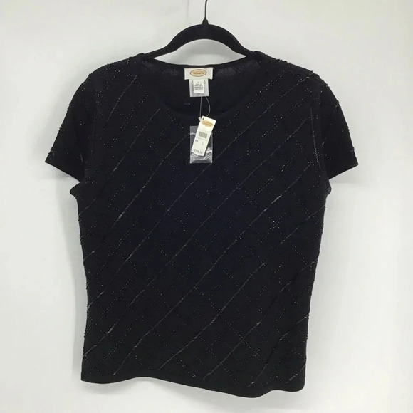Talbots Women’s Merino Wool Embellished Beaded Short Sleeve Sweater NWT Size L - Picture 1 of 7